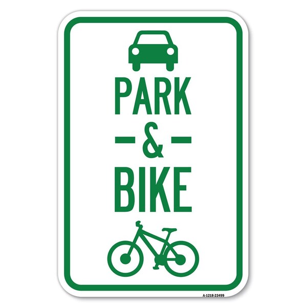 Park & Ride With Bicycle Graphic Heavy-Gauge Aluminum Sign, 12" x 18", A-1218-23499